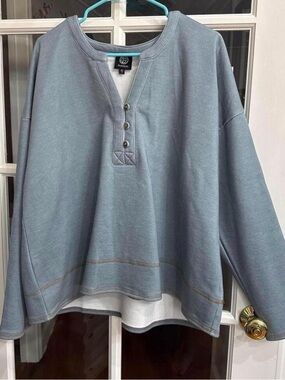 bobeau Blue Henley Pullover Sweatshirt